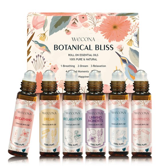 Set en rollo de aceites esenciales WECONA para aromaterapia, 6 x 10 ml con botellas