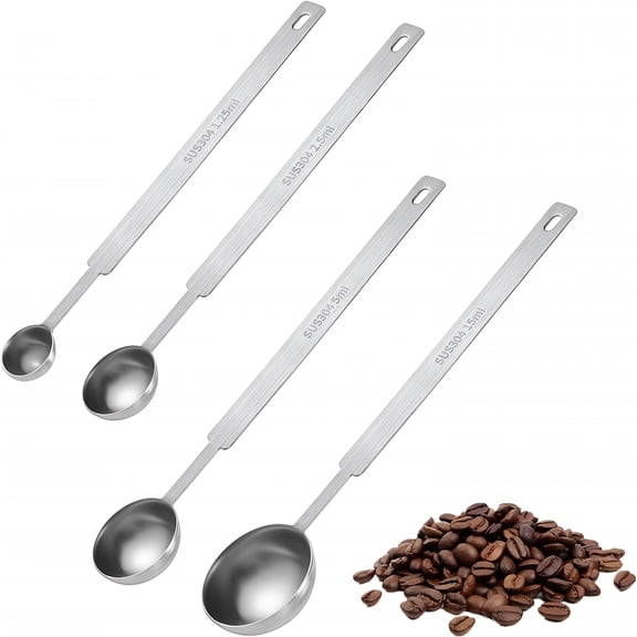 ACDANC 4Pcs Long Handle Set,7"es Stainless Steel Measuring Spoon Tablespoon Teaspoon Coffee Scoop for Cooking Baking