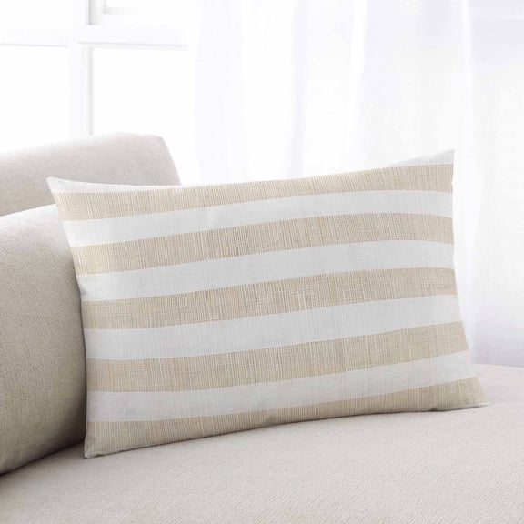 Beige Stripe Body Pillow Cover, Pillowcase Protectors with Zipper, Breathable Decorative Throw Pillow Case Cover, Vintage Country Geometric Linen Texture Pillow Shams for Couch Sofa 24x36Inch