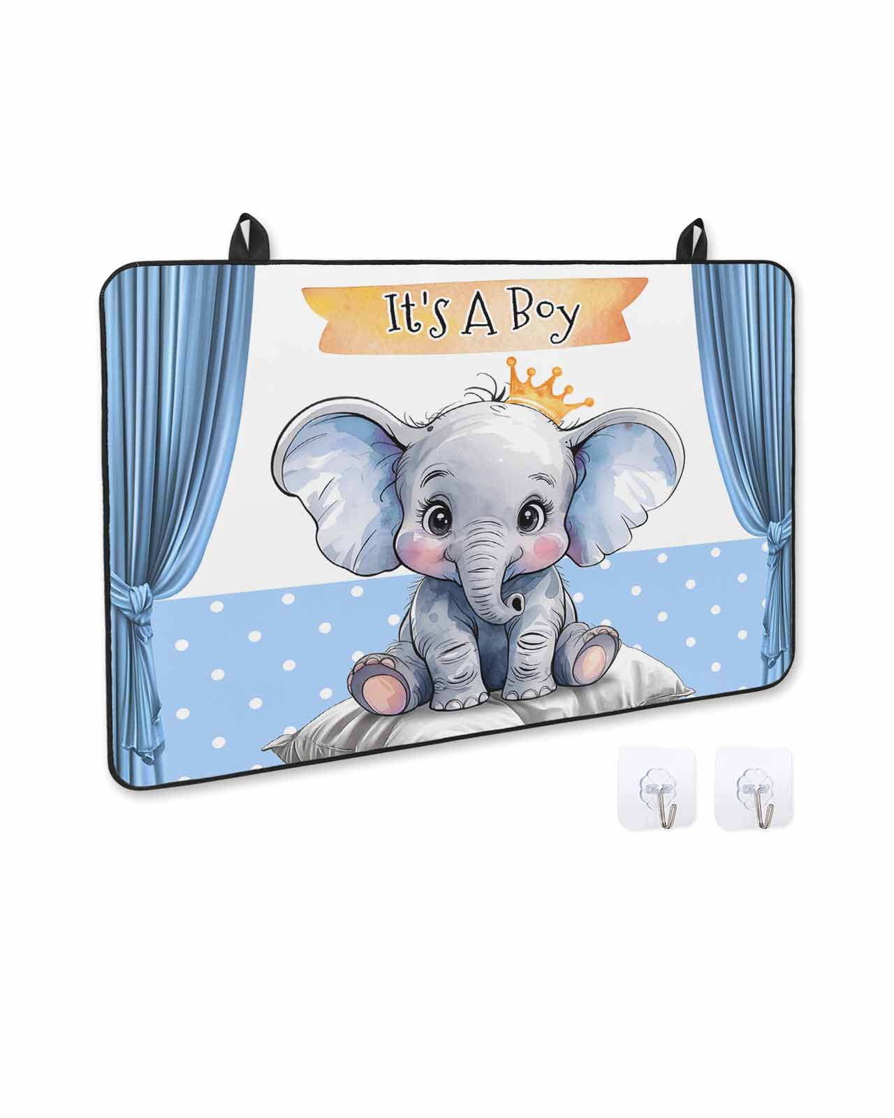 nqOlkjepod Large Induction Cooktop Protector Mat 24"x21", Blue Elephant Stove Top Covers for Electric Stove, Watercolor Cute Cartoon Animals Decorative Stove Burner Cover Mats, Glass Top Stove Cover