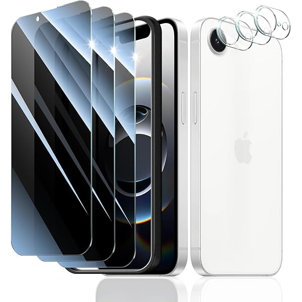wonima11 3+3+1-Pack, Privacy Screen Protector and Camera Lens Protector for iPhone 16e with Installation Alignment Aid, Anti-Spy Tempered Glass Film, Dark Private Black Protection, Anti-Scratch