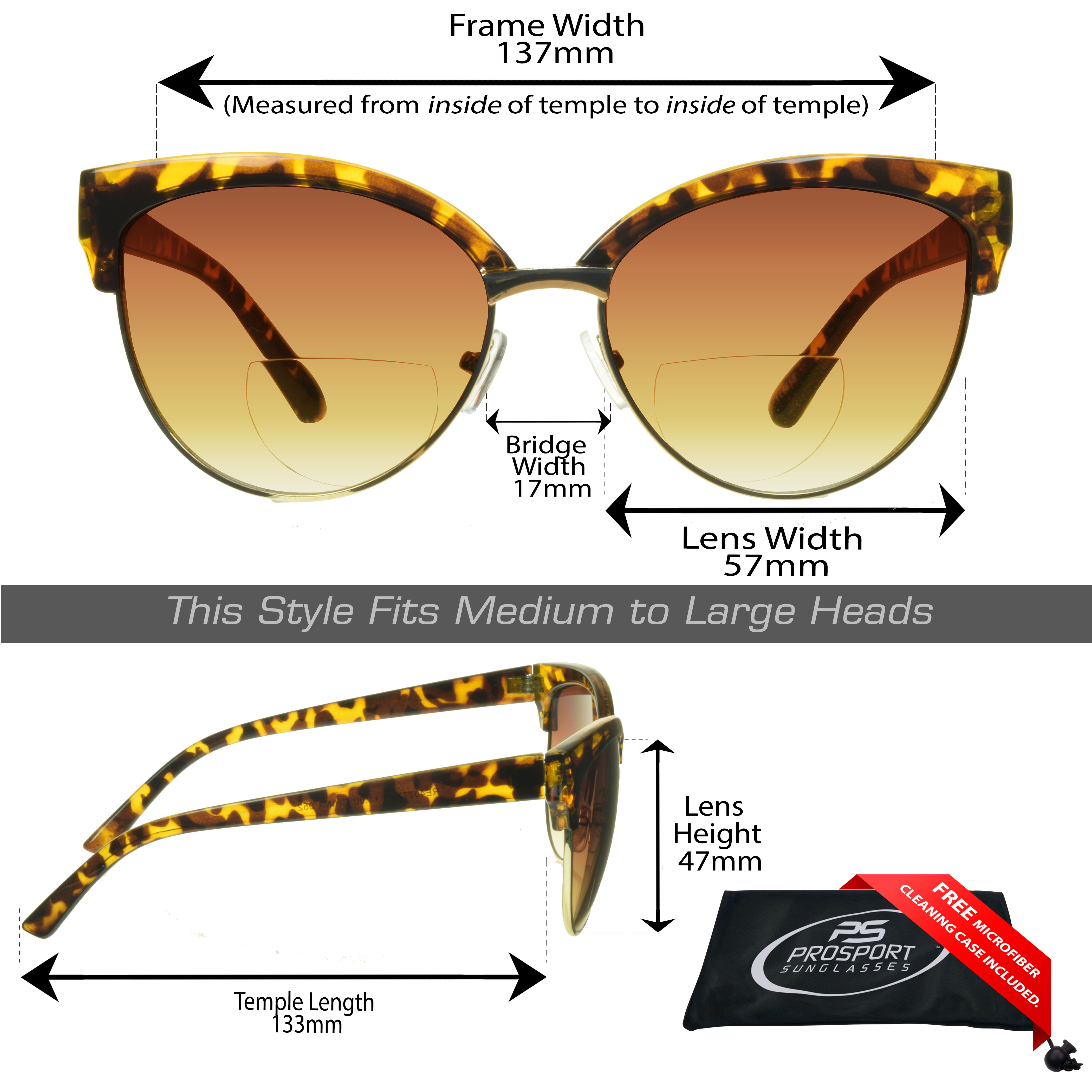 proSPORT Women Bifocal Reading Cateye Fashion Horn Rim Sunglasses Tortoise Gold Frame Brown Lens +2.50 - image 2 of 5