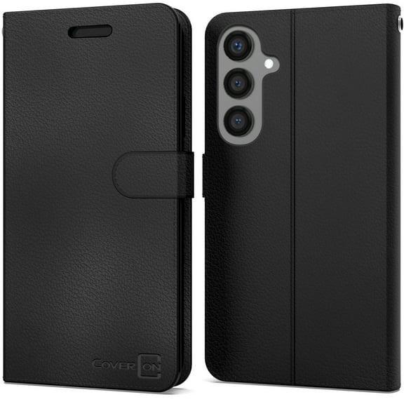 CoverON For Samsung Galaxy S25 Leather Case, RFID Blocking Wallet 6x Card Slot Holder Cover Flip Folio Phone Pouch, Black
