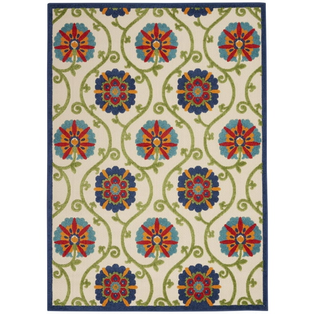 homeroots home decor 384975 6’ x 9’ Blue Vines Indoor Outdoor Area Rug
