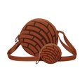 thumbnail image 1 of SET de 2 Piezas: BOLSA y MONEDERO en forma de PAN DE CONCHA CHOCOLATE, Redonda, Cross-Body, PAN DE DULCE, Correa Cruzada y Ajustable, Vini Piel, Moda Kawaii, Color Café., 1 of 5