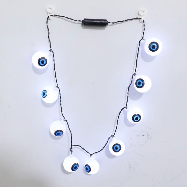 Juego de 2 collares con iluminación de globo ocular, collar de globo ocular de Halloween morado, collar de globo ocular de Halloween con luz intermitente de 3 modos, cadena de luces de globo ocular