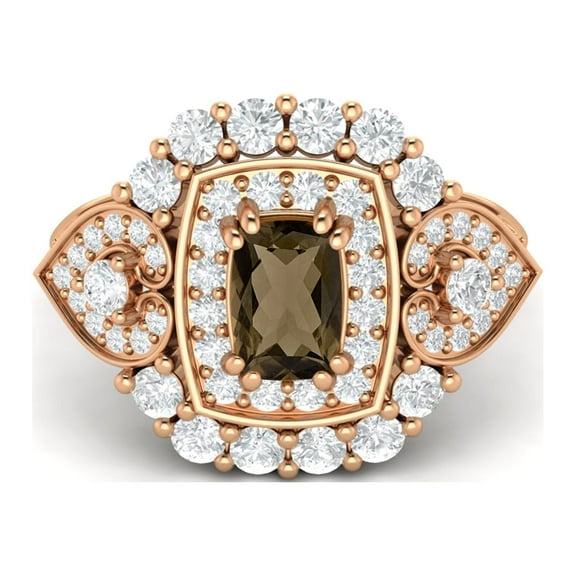 6X4mm Cushion Shape Smoky Quartz 925 Sterling Silver Rose Plated Cocktail Women Valentines Day Gifts Ring