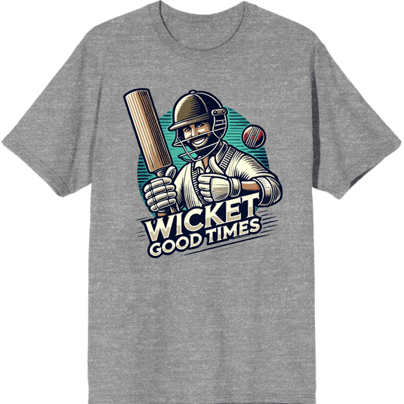 Cricket Sports Wicket Good Time Adult Heather Gray Crew Neck Short Sleeve Tee-Medium