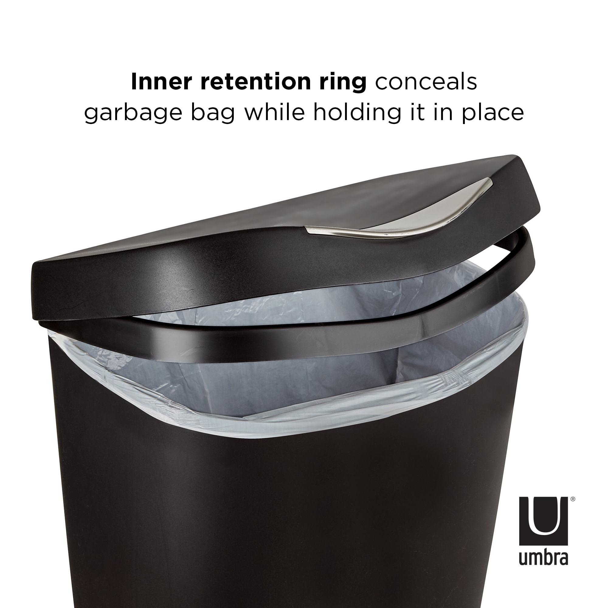 Umbra 13 gal Brim Plastic Step Soft Close Lid Kitchen Trash Can, Black