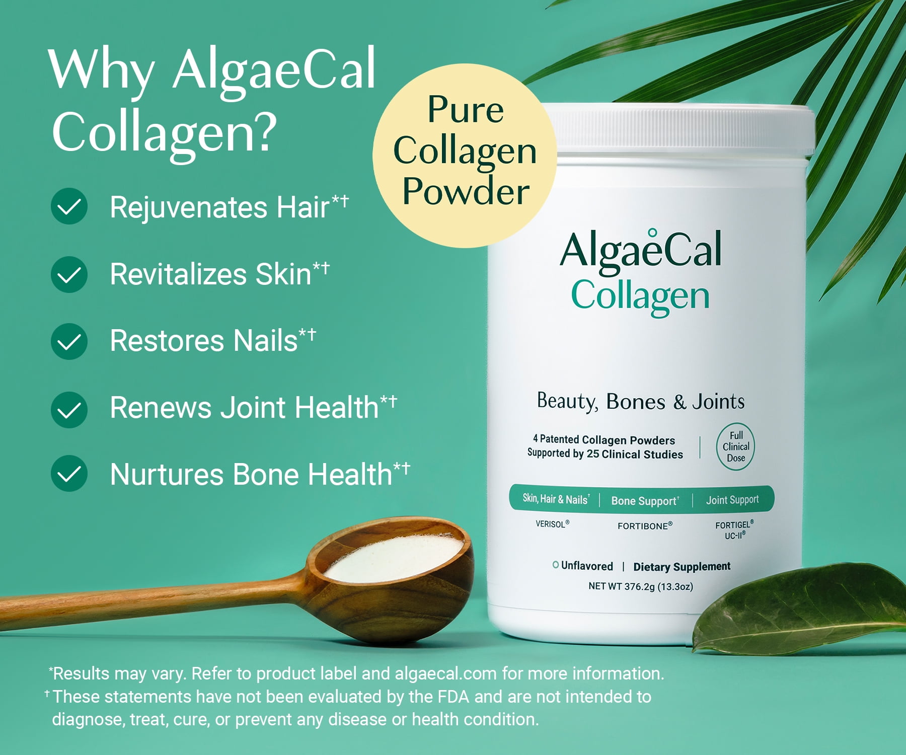 AlgaeCal Collagen - Clinically-Supported Collagen For Skin, Hair, Nails, Joints, & Bones. VERISOL®, FORTIBONE®, UC-II®, & FORTIGEL®, Multi Peptides, 30 Servings