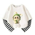 thumbnail image 2 of Girls Long Sleeve Tees Striped Sleeve T-shirt Graphic Basic Crewneck Soft T-Shirts Toddlers' Long-Sleeve T-Shirts White 5-6 Years, 2 of 3
