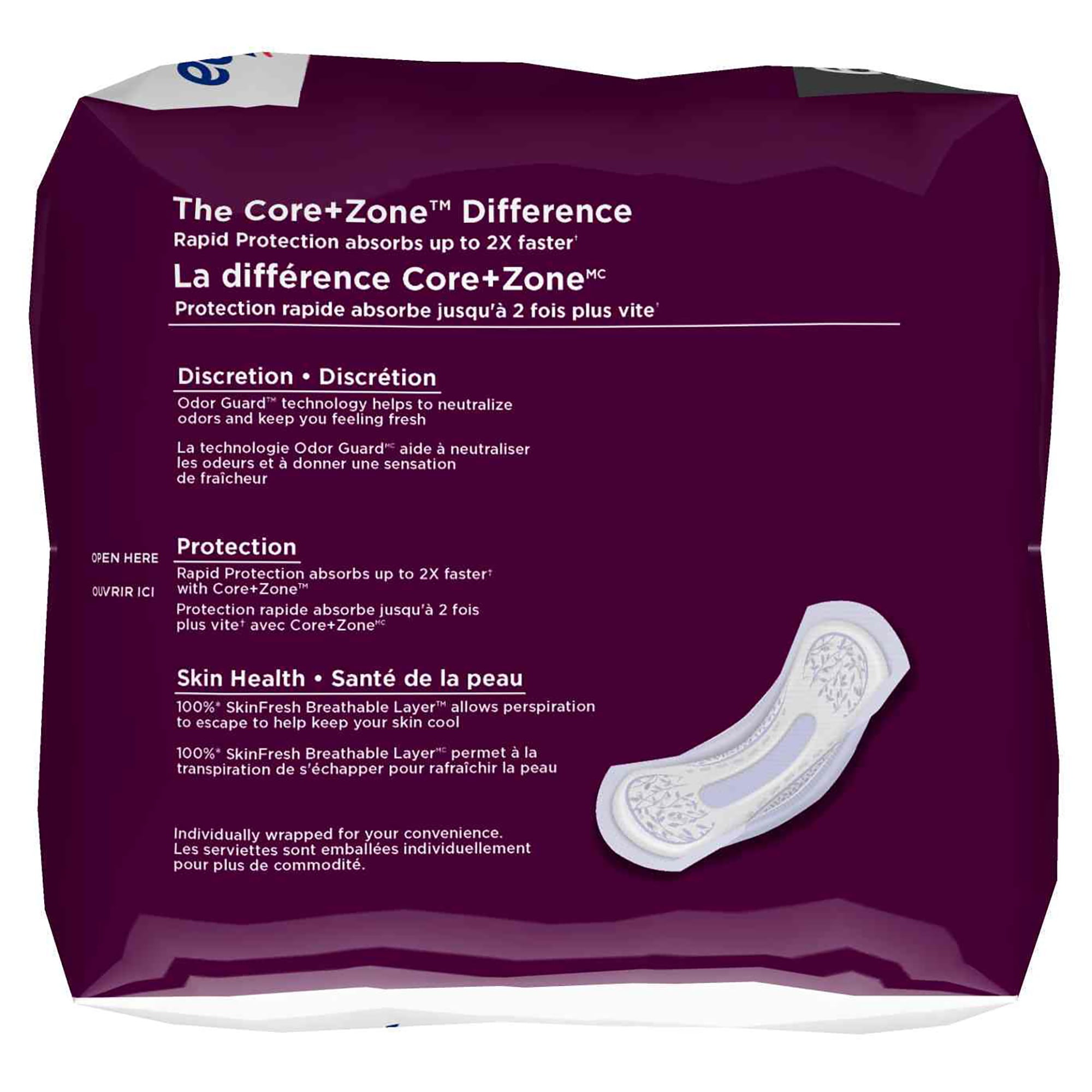 Serviettes à contrôle de la vessie absorption modérée d'Equate 66 serviettes, longueur ordinaire