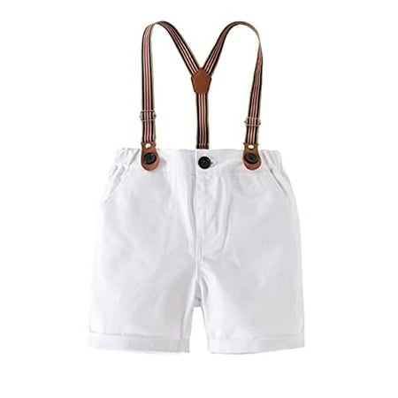 

Styles I Love Toddler Little Boys Classic Cotton Chino Shorts with Stripe Suspenders for Casual Formal Wear and Special Occasions (White 90/12-18 Months)