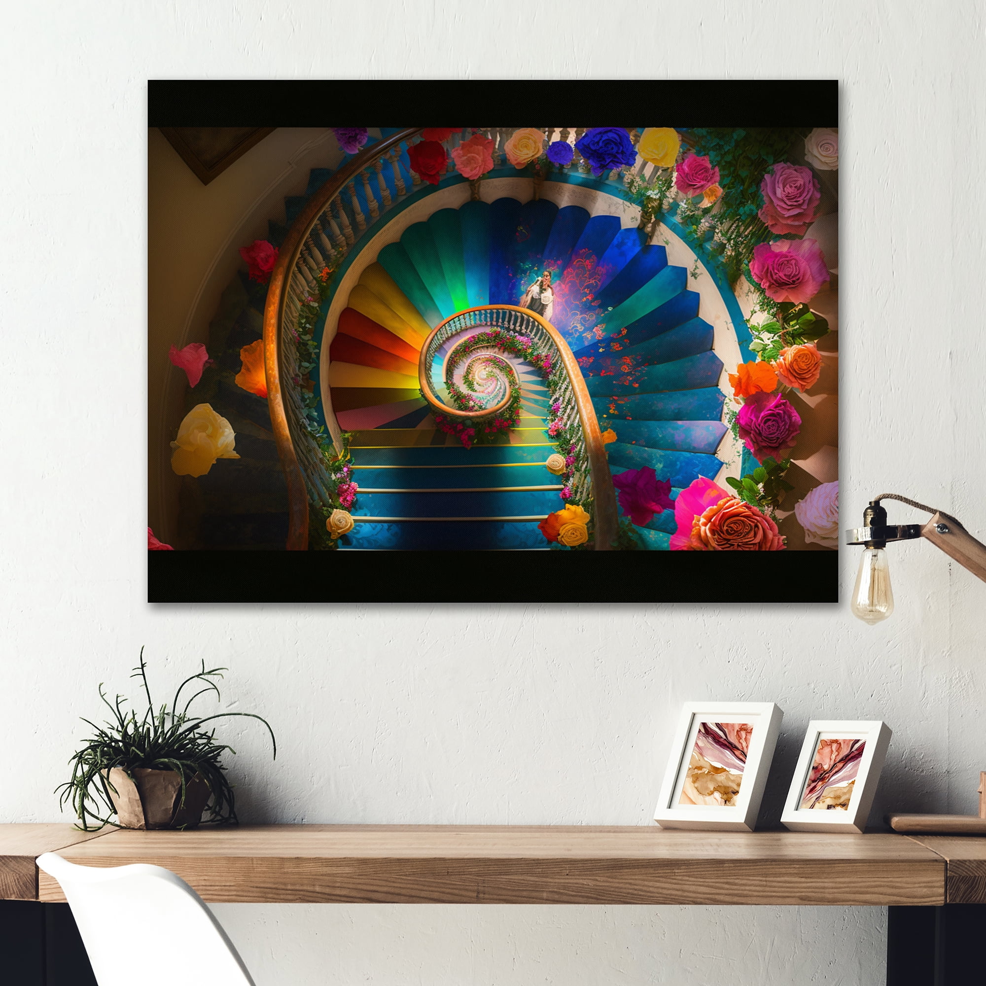 Designart Multicolor Floral Staircase Canvas Wall Art
