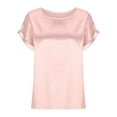 thumbnail image 2 of Savings Women's Summer Tops Satin Round Neck Short Sleeve T-shirts Loose Fit Casual Shirts for Women, 2 of 5