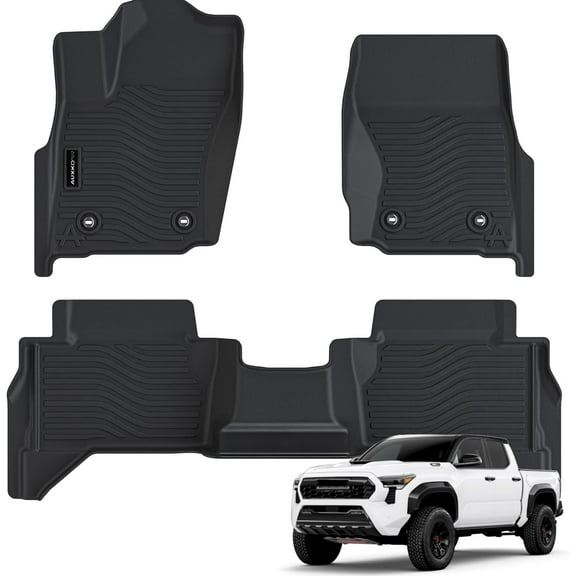 Auxko All Weather Floor Mats for Toyota Tacoma Double Cab 2024 2025 SR SR5 TRD Limted (Gas Only not Hybrid) TPE Liner Accessories Odorless Anti-Slip Interior Mat for 4th Gen Tacoma 4 Door Black
