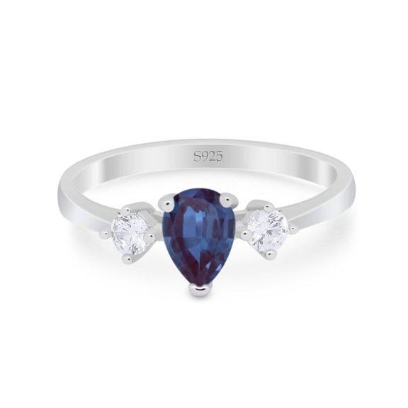 Lab Alexandrite Size-5 Three Stone Pear Teardrop Ring Vintage Style Trio Wedding Engagement Rings For Women 925 Sterling Silver Gift For Her