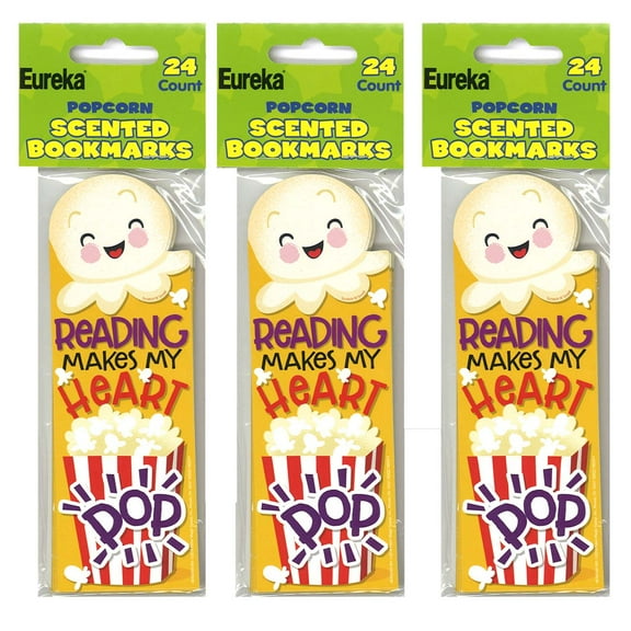 Eureka Popcorn Scented Bookmarks, 24 Per Pack, 3 Packs