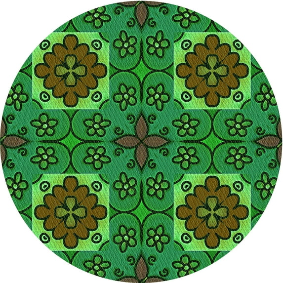 Ahgly Company Machine Washable Indoor Round Transitional Dark Forest Green Area Rugs, 4' Round