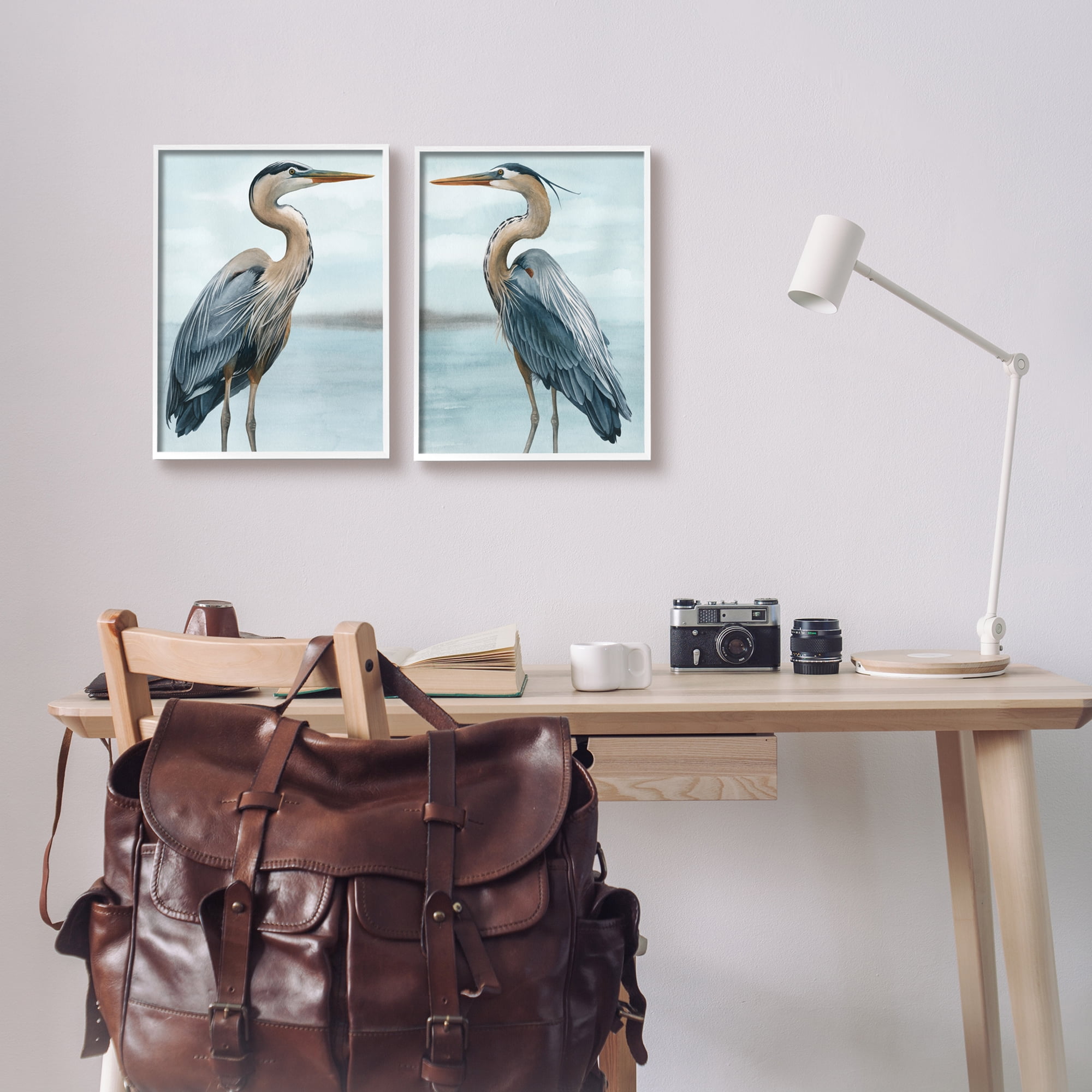 Stupell Industries Detailed Heron Bird Duo Animals & Insects Painting White Framed Art Print Wall Art, 11 x 14, Set of 2