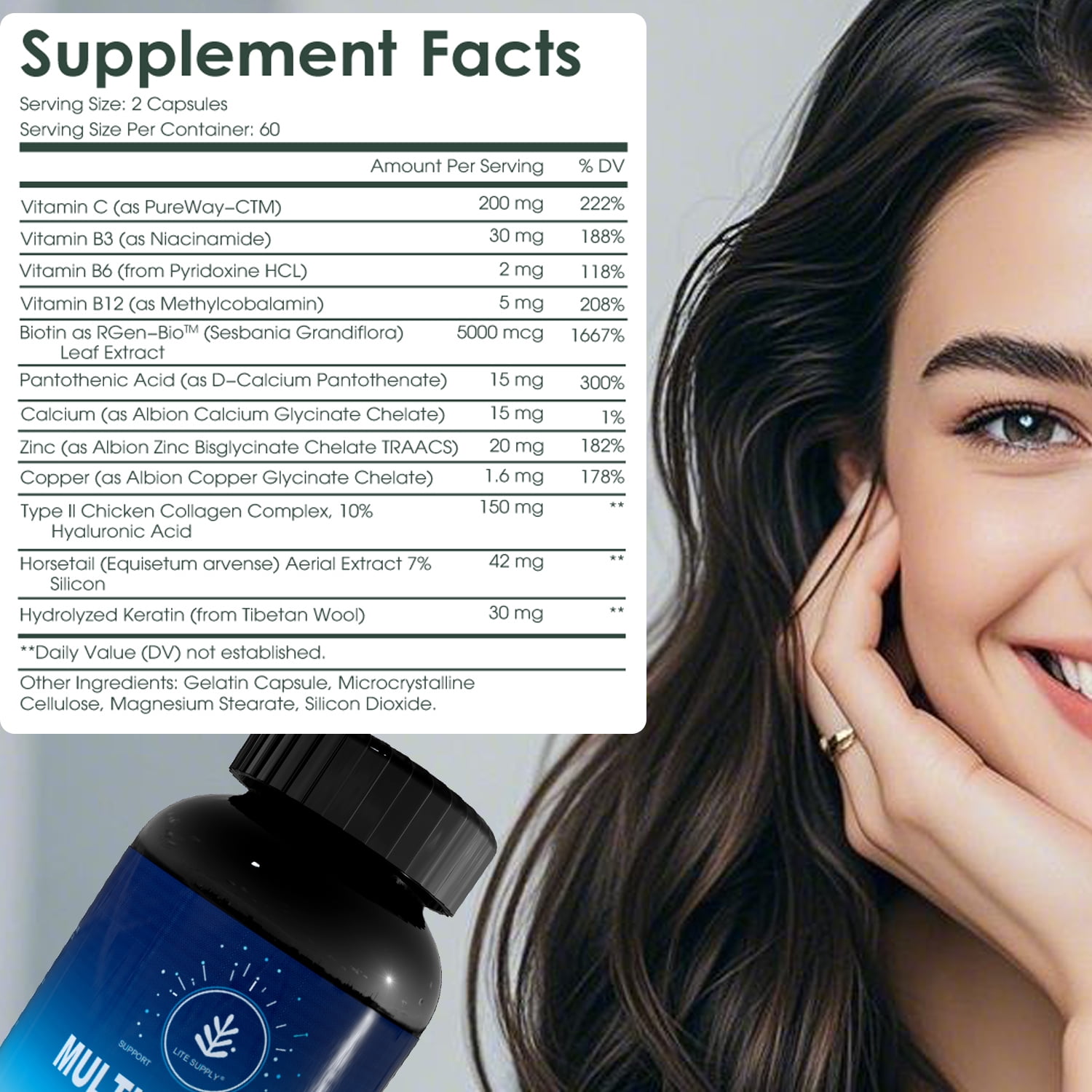 Lite Supply Hair Growth Vitamins, Hair Growth for Women & Men - 120 Hair Growth Capsules, Hair Thickening Products for w/Biotin & Zinc - Hair Supplement, Regrowth Hair Vitamins