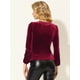 thumbnail image 4 of Blusa de terciopelo de manga larga con decoración de botones y cuello en V para mujer Vino rojo L, 4 of 5