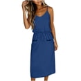 thumbnail image 3 of Efsteb Cocktail Dresses For Women Spaghetti Strap V-Neck Drawstring Waist Midi Dress Solid Color Casual Summer Dress with Side Pockets (Blue,XXL), 3 of 4