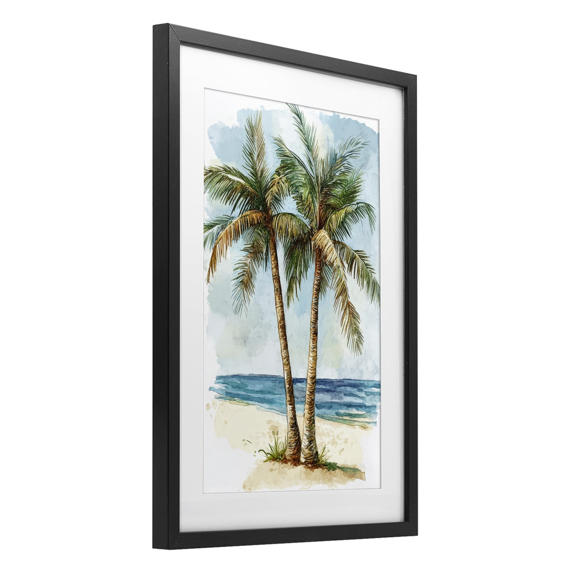 Stupell Industries Illustrated Palm Tree Duo Black Framed Print Under Glass, design by Petal Prints Design