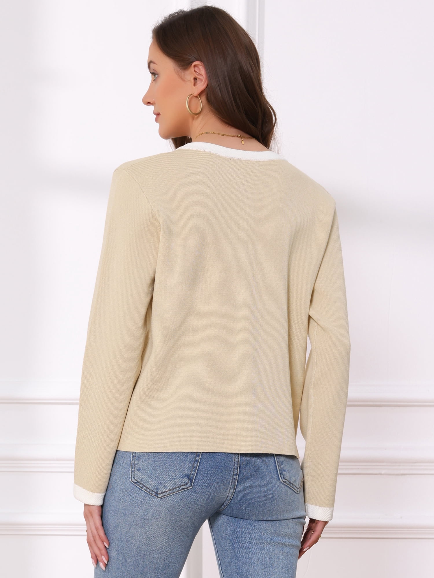 DARING DIVA Women's Lightweight Long Sleeve Crew Neck Knit Cardigan XS Beige