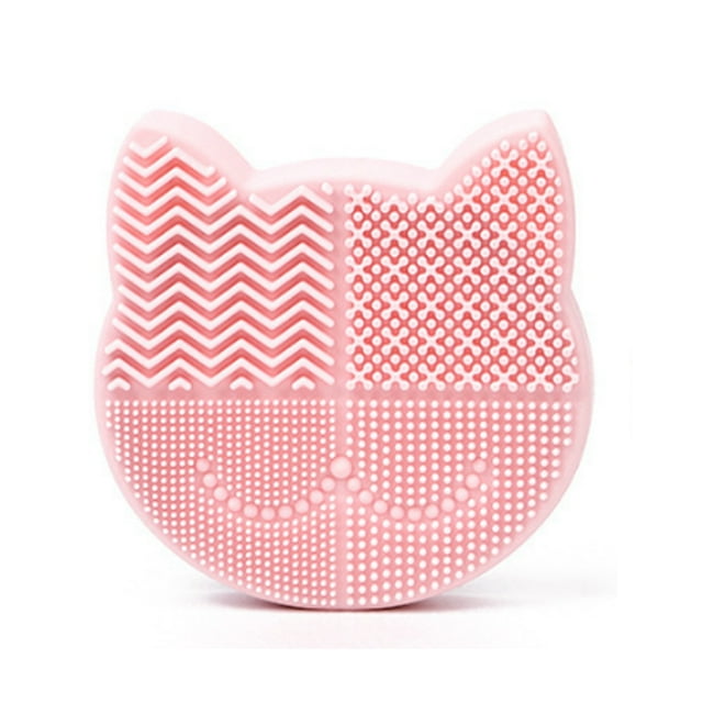 2 in 1 Makeup Brush Cleaning Mat with Brush Drying Holder, Silicone Cat Shaped Brush Cleaner Pad include Cosmetic Brush Organizer Rack, Portable Washing Tool for Makeup