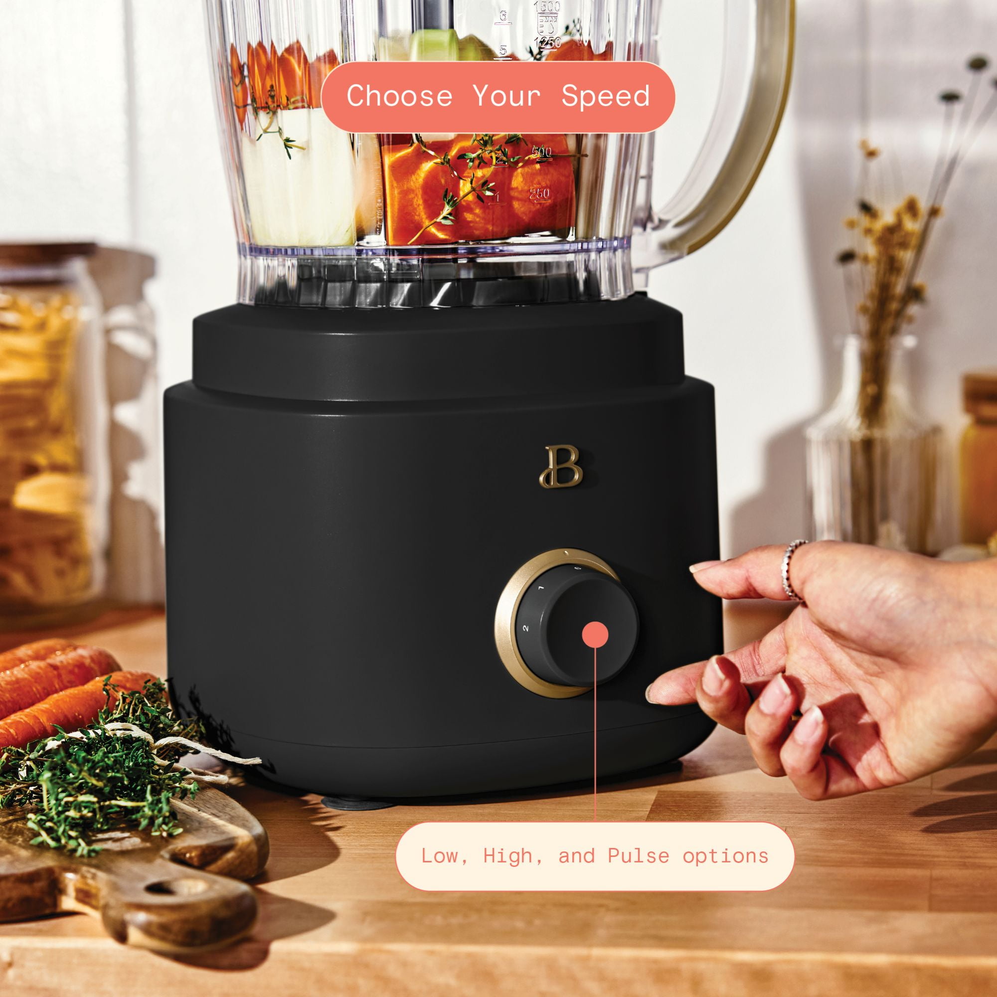 Beautiful 10-Cup Food Processor with Accessories, Black Sesame by Drew Barrymore