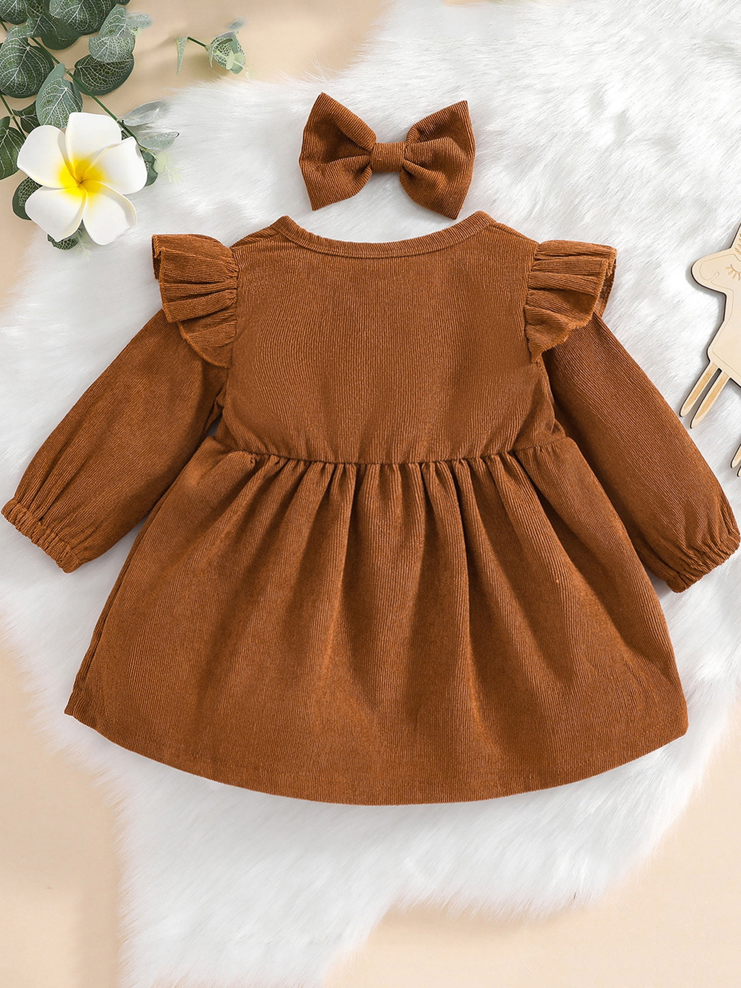 2pcs Baby Floral Print Splicing Long-sleeve Pink Corduroy Ruffle Jumpsuit Set