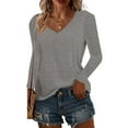 thumbnail image 6 of MORTTIC 4-Pack Women's Long Sleeve V-Neck Soft Basic Tops Loose Fit Casual Shirts for Layering Everyday Wear Dark Green White Gray Black，S, 6 of 10