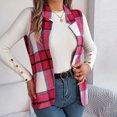 thumbnail image 6 of MexChoioe Womens Plaid Vest Lapel Collar Open Front Sleeveless Wool Blend Casual Outer Gilet for Womens, 6 of 7