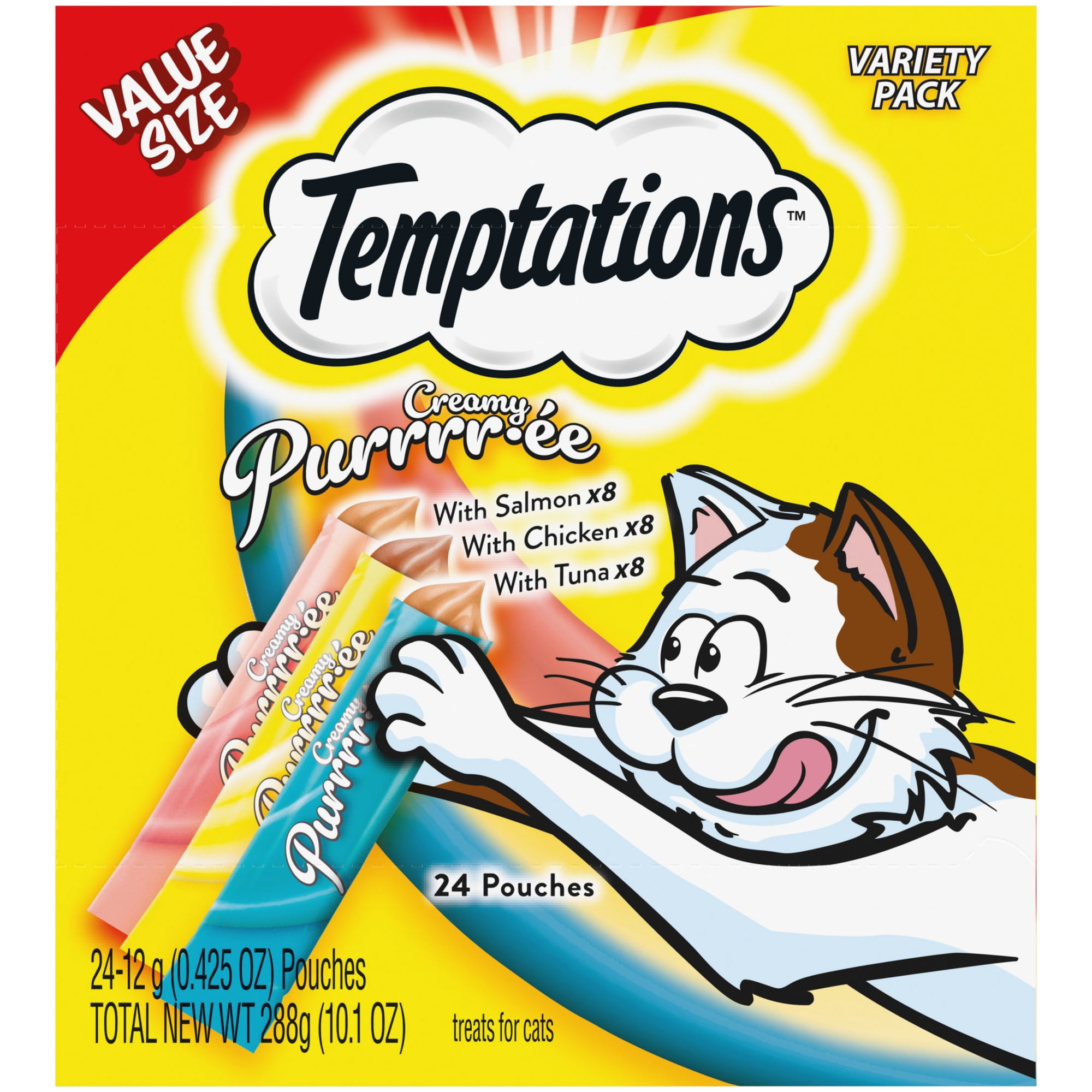 Temptations Creamy Puree Squeezable Lickable Wet Treat for Cats, 0.42 oz (24ct Variety Pack)