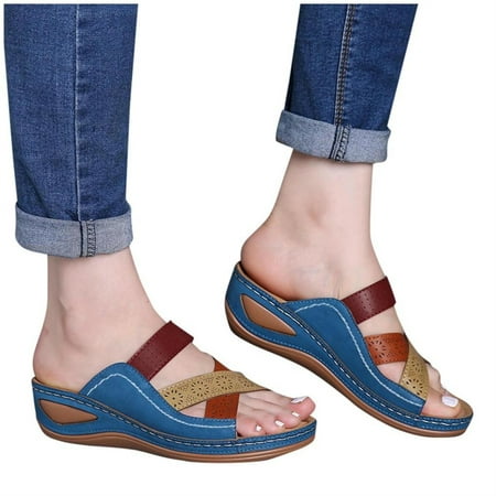 

SHENGXINY Low Heels Women Summer Open Toe Comfy Sandal Premium Orthopedic Walking Sandals Drop Shipping Toe Corrector Cusion Beach Shoes