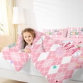 thumbnail image 4 of Homewish Girls Christmas Gifts Queen Comforter Set,Merry Xmas Bedding Sets,Pink White Rhombus Bedding Comforter Set For Girl,Microfiber Bedroom Decor Reversible,3pcs, 4 of 8