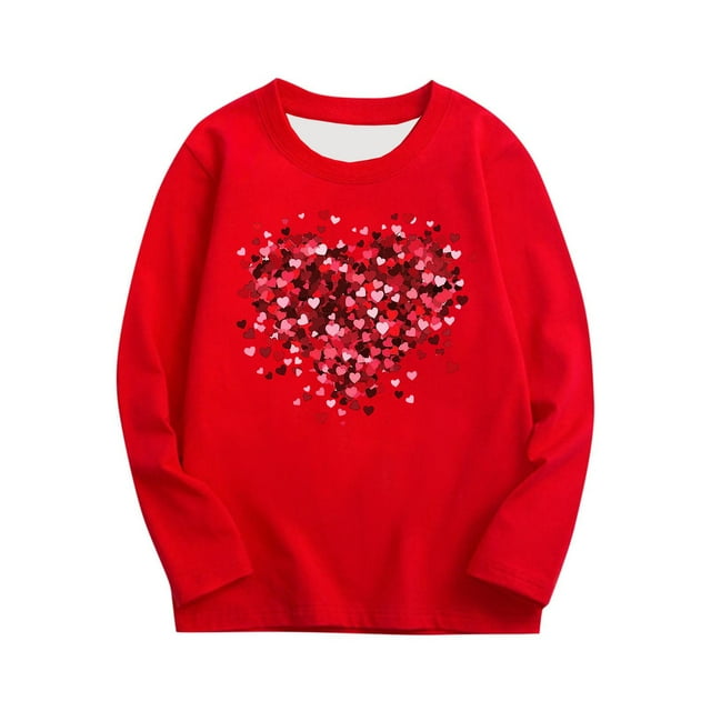 LckLvx T-Shirt de la Saint-Valentin pour Filles et Garçons avec Cœur Graphique Manches Longues Col Rond Chandail Tendance Mignon pour Enfants