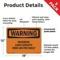 thumbnail image 2 of Maximum Load Capacity 3000 Lbs Per Shelf OSHA WARNING Rigid Plastic Sign 18 Inch x 12 Inch - 5 Pack, 2 of 8