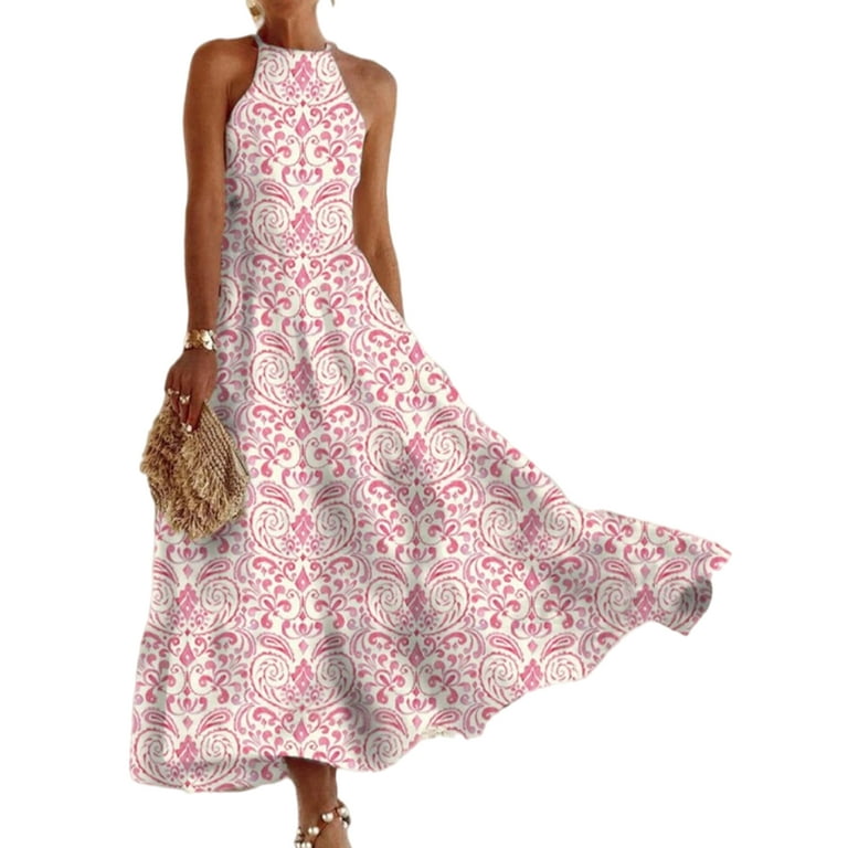 Ladies Vintage Maxi Floral Print Long Summer Dress Women