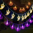 thumbnail image 1 of Decoración de Halloween LzGUNGY juego de 3 luces LED a pilas guirnalda con colgante de calabaza/fantasma/murciélago, 1 of 5