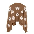 thumbnail image 5 of OGLCCG Women's Cute Flower Cropped Cardigan Long Sleeve V Neck Open Front Floral Knit Sweater Tops Winter Warm Fuzzy Cropped Sweater Coats,L,Khaki, 5 of 8