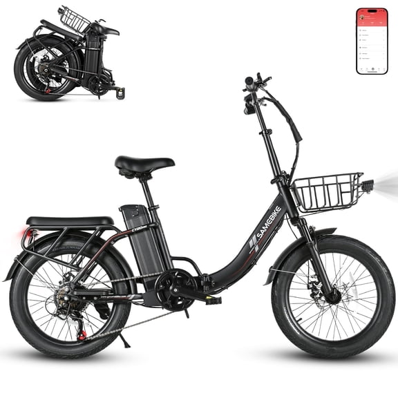 SAMEBIKE Foldable Electric Bike for Adults 20x3.0 Fat Tire Ebike 749W Peak Motor 48V 13Ah Removable Battery Up to 20 mph Up to 55 miles Range