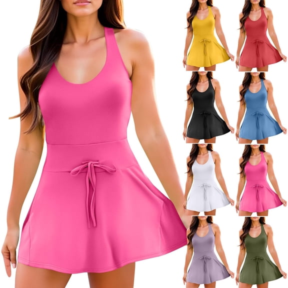 Women's Solid Color Sleeveless Romper Dress with Built in Shorts for Tennis Golf Workout Summer Active Athletic Casual Wear | Aestivo,Black L