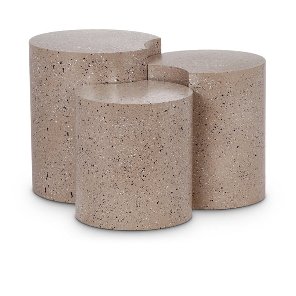 Meridian Furniture Dimple 3 Piece Taupe Terrazzo Pattern Iron Metal End Table