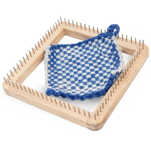 7.9" x 7.9" Square Knitting Loom – Wooden Weaving Tool for Scarves, Hats & DIY Projects, Easy-to-Use, Portable, Natural Wood Color, Beginner-Friendly