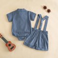 thumbnail image 6 of XAOFW Baby Boy Outfits Short Sleeve Solid Color Romper Suspenders Shorts Toddler Kids Summer Gentleman Sets 0-3 Months, 6 of 6