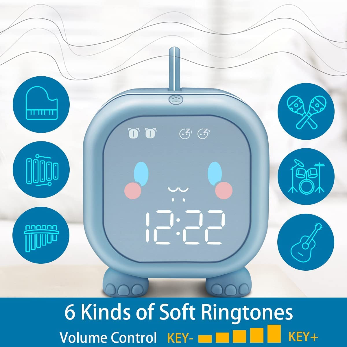 Kids Alarm Clock for Bedroom, Digital Alarm Clock for Kids, Toddler Sleep Training Clock with Night Lights, Bluetooth Digital Alarm Clock, Wake Up Light with USB for Boys Girls Birthday Gifts