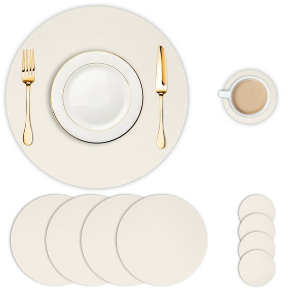 TEXIJUSO Placemats and Coasters Set of 8, Non Slip Heat Resistant Table Mats, Placemats Set for dining (Apricot)