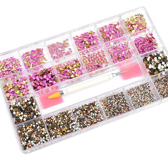 Diamantes De Imitación Para Uñas, Mezcla De 20 Estilos, Cristales De Diamantes De Imitación, Decoraciones 3D, Piedras De Espalda Plana, Gemas Con Bolígrafo De Punta Para Arte De Uñas Diy 21 Rejillas Yuarrent CE008011-03